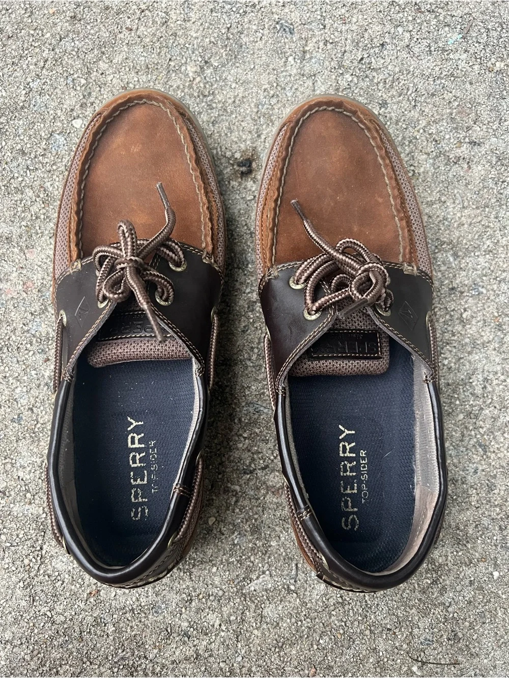 Sperry Topsider Two-Tone Brown Leather & Dark Brown Tarpon 2-Eye Boat Shoes 9
